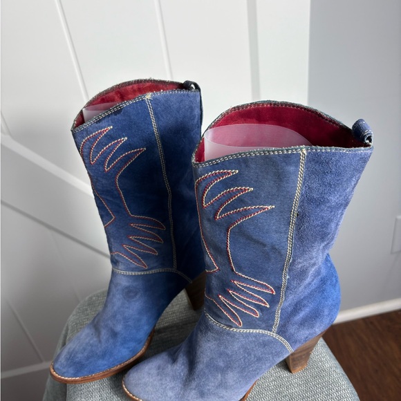Nine West Blue Suede Heeled Boots - Picture 5 of 10